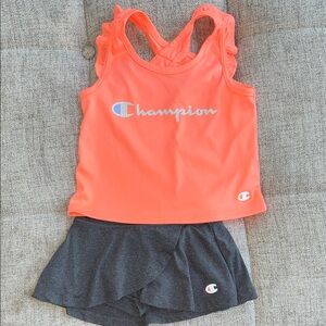 Champion Kids Matching Skorts Set in Orange and Gray